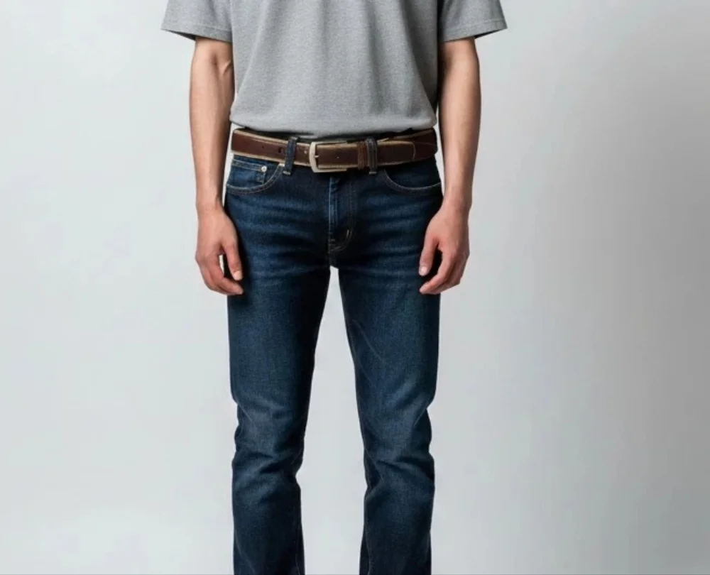 Nautica Brown Leather and Tan Canvas Belt with Silver Buckle